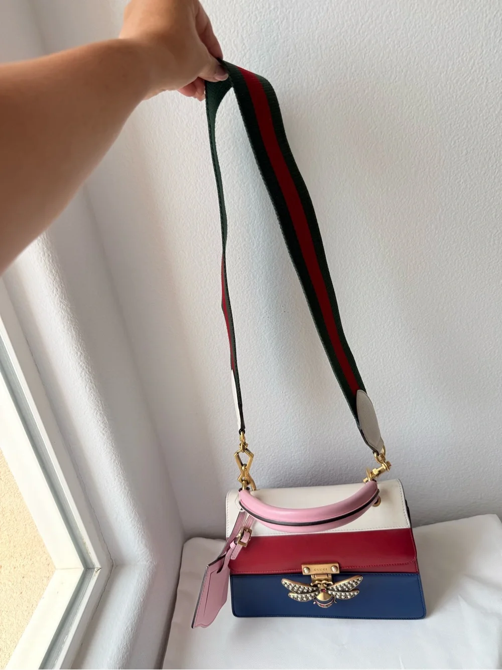 AUTHENTIC GUCCI Queen Margaret Bee Top Handle + COA + Web Strap